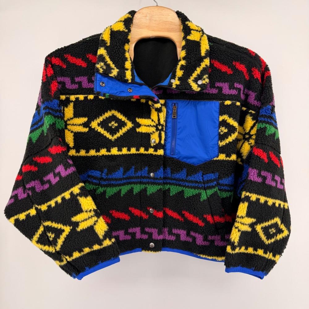 Polo Ralph Lauren Fleece Jacket Womens XL Multi Geo-motif Ripstop High-pile Zip